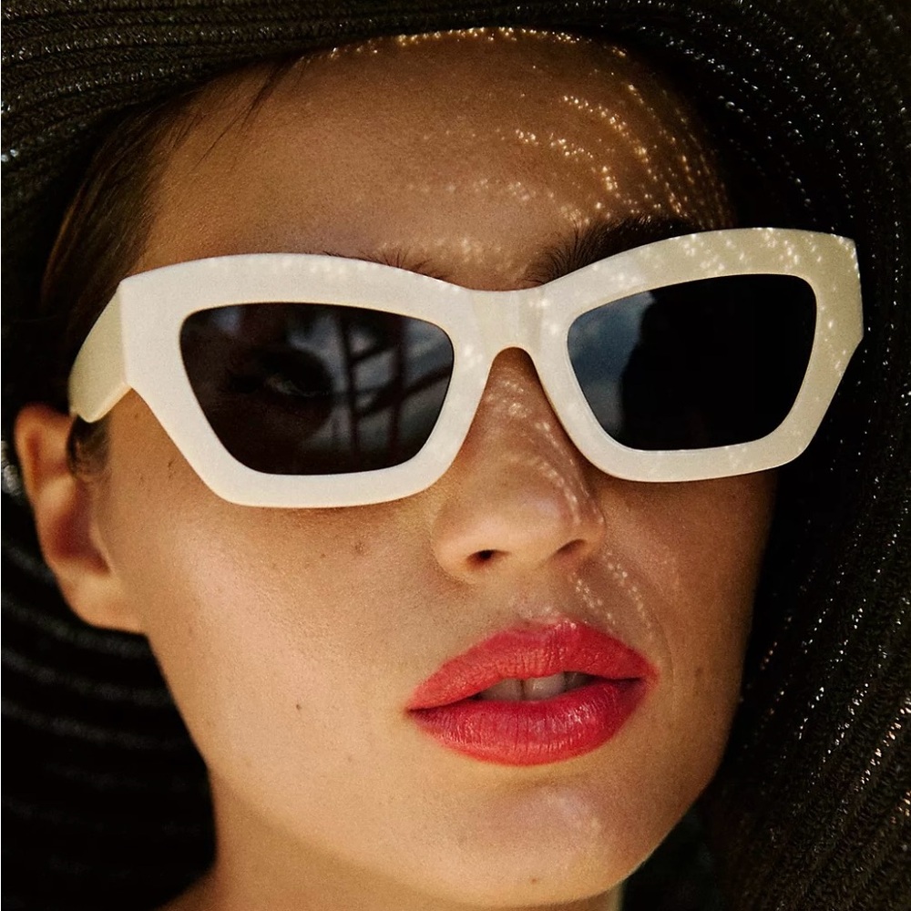 Anthropologie White and Brown Cat-Eye Sunglasses